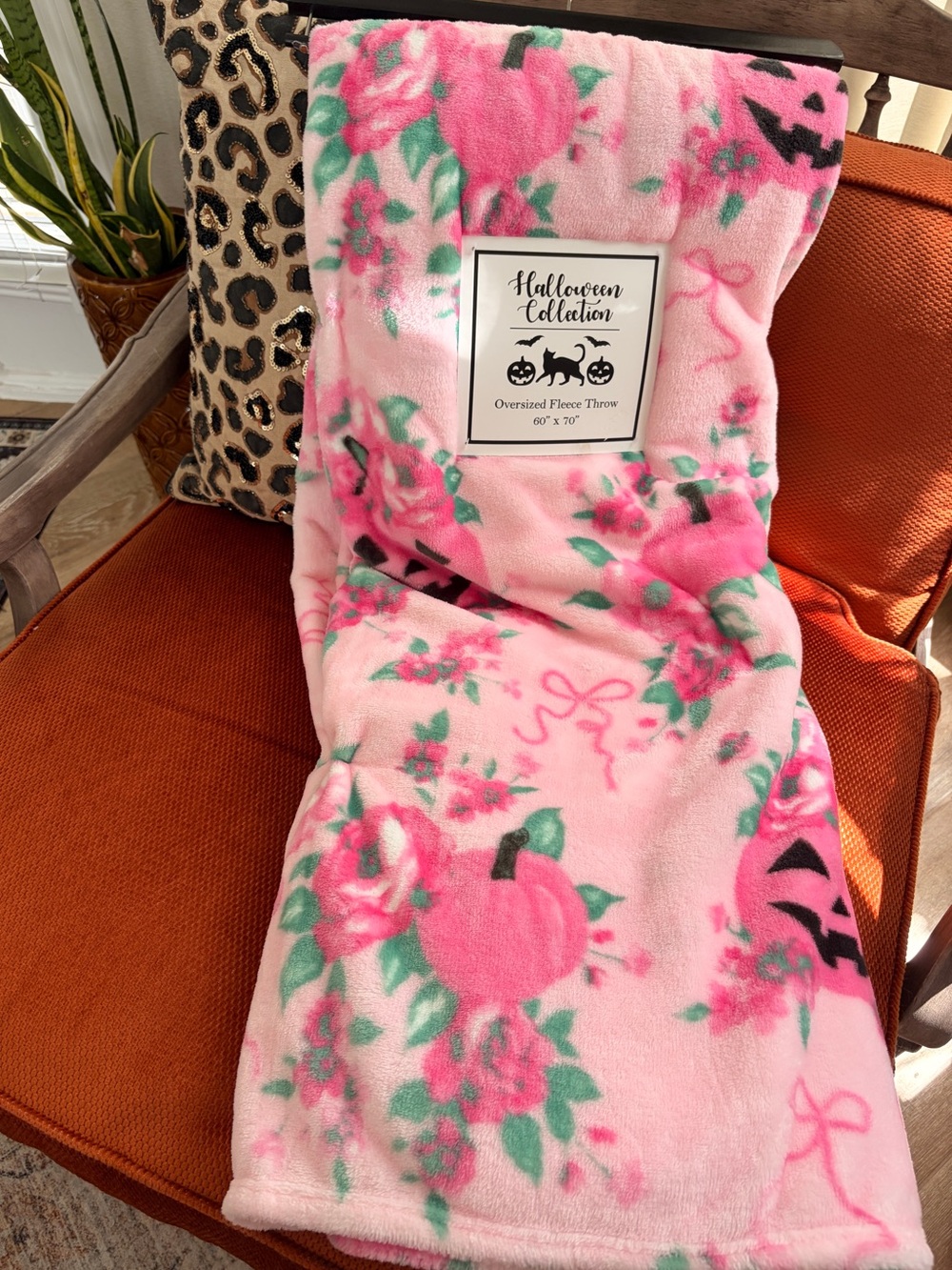 Pink Floral Pumpkin Fleece Throw